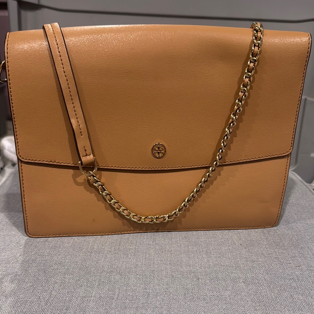 Tory Burch Tan Crossbody Bag with Gold Chain